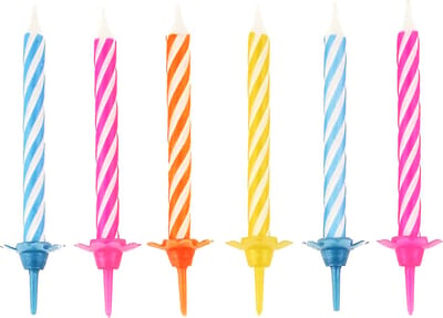 PARTYDECO - 10 kleurrijke verjaardagskaarsen met houders 6 cm