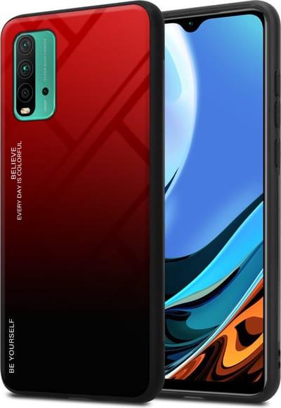 Cadorabo Hoesje geschikt voor Xiaomi RedMi 9T / POCO M3 in ROOD - ZWART - Tweekleurige beschermhoes van TPU-silicone Case Cover en achterzijde van gehard glas
