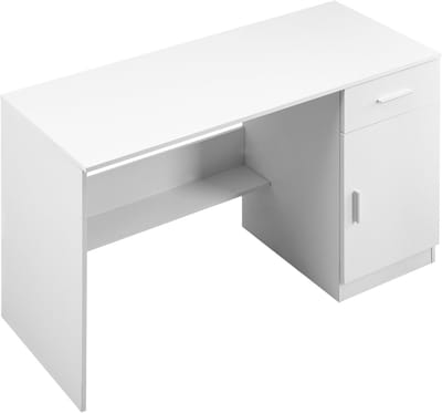 Klein Bureau met Lade, Praktische Tafel voor De Slaapkamer, Veelzijdige Houten Tafel Om Te Werken, Tekenen en Lezen, Rechthoekige Mdf-Werktafel met Verstelbare Plank in Wit