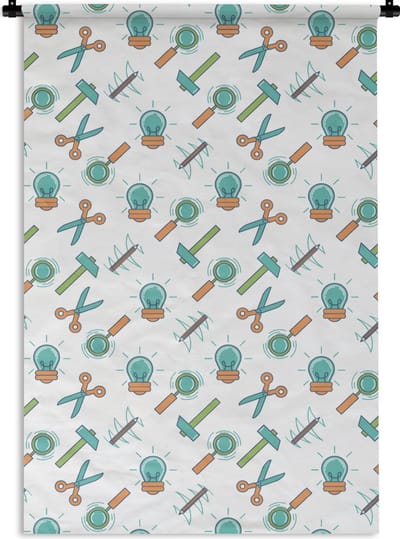 Wandkleed - Wanddoek - Schaar - Potlood - Patronen - 60x90 cm - Wandtapijt