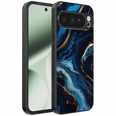 Geschikt voor Google Pixel 10 Pro XL Telefoonhoesje met marmer opdruk - TPU backcover case gold blue marble design - Goud Blauw - Smartphonica geschikt voor Google Pixel 10 Pro XL