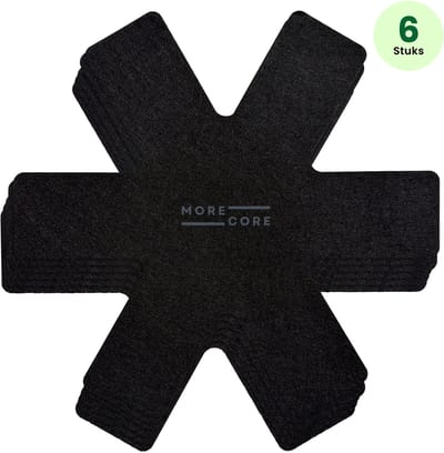 MoreCore Pannenbeschermers set van 6 - 38cm - Panbeschermers - Beschermset - Gerecycled - Tussenleggers Pannen en Potten - Hittebestendig - Zwart