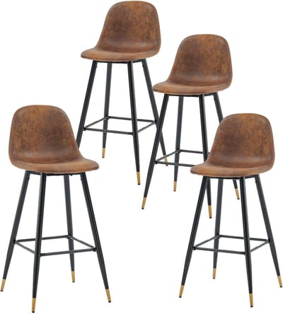Meubles Cosy Barstoelen - Set Van 4 Imitatie Suède Met Rugleuning Industrieel - Zwart & Goud