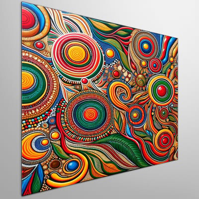 Acryl aboriginal schilderij | Kleurrijk abstract schilderij geïnspireerd door inheemse Australische kunst | Kunst - 20x20 centimeter op Dibond | Foto op Dibond
