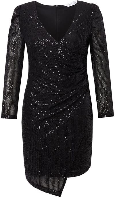 MIAMODA - Dames - Jurk wikkellook glitter lange pofmouw - Zwart - Maat 58