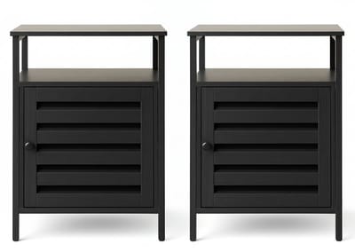 Goliving Nachtkastje Set van 2 - 40 x 40 x 60 cm - Opbergkastje met Deur en Planken - Hout - Industrieel - Bijzettafel Modern - Zwart