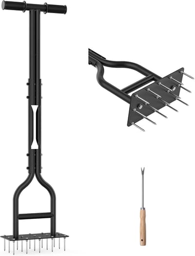 Gazonbeluchter Handmatig - Grasbeluchter Tool - Bodem Losmaken - 15 Stevige Spikes - 38 x 26 cm - Zwart