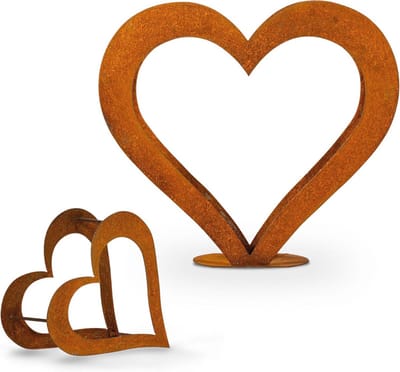 Houthaard Mand - Decoratie Haardhout - Tuin Decoratie - Hartvormig Design - 56cm Breed - Roest Patina