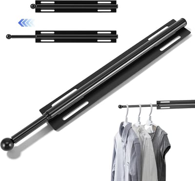 Verstelbare uittrekbare kledingstang van 30,5 cm, ruimtebesparende telescoopstang voor kledingkast, ideaal voor broeken en overhemden, zwart metaal 21 mm
