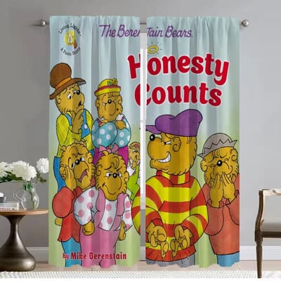 Verduisterende Gordijnen voor Camera Berenstain Beren Moderne Woonkamer Gordijnen 2 Stuks Raamgordijn Tule voor Slaapkamer Shades Kind W50xH70cmx2pcs-CL yellow
