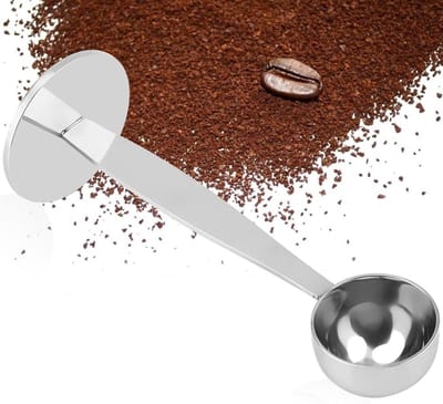 Dual Purpose RVS Tamping en Meetlepel voor Koffiebonen en Gemalen Koffie, 2-in-1 Ontwerp, 18 cm Lang, Ideaal voor Barista en Koffieliefhebbers