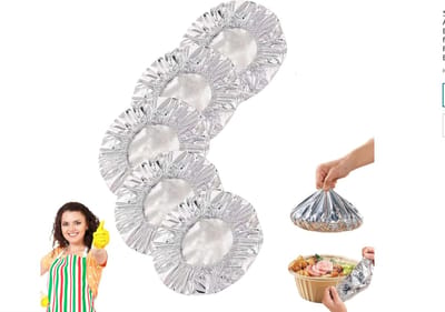 50/100Pcs Reusable Aluminium Foil Food Covers, Elastic Stretch Fit Plate Covers for Food, Heavy Duty Kitchen Foil Insulation Covers for Bowls, Picnics, Parties, Fits 10-28cm Containers (50Pcs