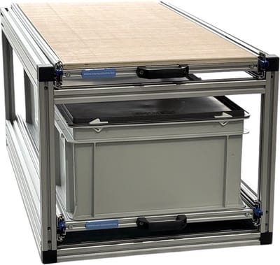 Dubbel schuifframe voor camper 90x40 cm - met 2 gesloten bakken en multiplex plaat - 130 kg belastbaar