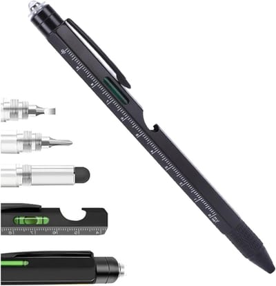 Multitool Pen - 9-in-1 Gereedschap - Klusjes Buiten - Geïntegreerd LED-licht - Met Waterpas - Zwart
