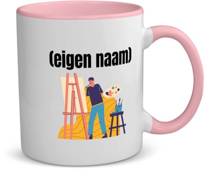 Akyol - kunstenaar die schildert met eigen naam koffiemok - theemok - roze - Kunst - kunstenaars/kunstenaressen - iemand die houdt van kunst of kunst maken - verjaardag - cadeau - kado - 350 ML inhoud