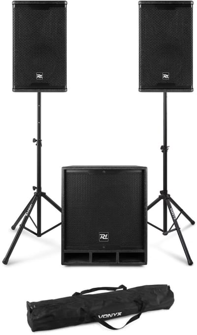 Power Dynamics Combo1500 set met statieven - 2.1 actieve speaker set met Bluetooth - 1500W
