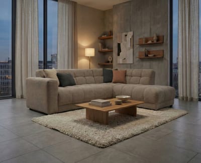 Hoekbank Cosy rechts stof Egon 40 Taupe – 272x215x78 cm - modern