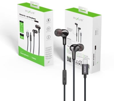 Rixus RXHD27L Stereo In-Ear Lightning Wired Earphone Black