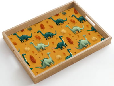 Dienblad hout 50x35 cm - Schootdienblad - Dinosaurussen - Stekels - Herfstbladeren - Bruin - Borrelplank rechthoek - Plateau dienbladen