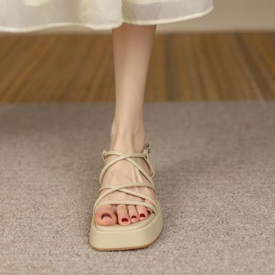 Plus 43 44 Rome Platform Sandalen Dames Zomer Strand Mode Platte Casual Kruisband Open Teen Smalle Band Schoenen Rome Sandalen 35