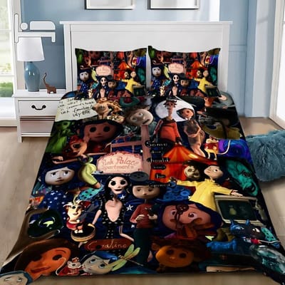C-coraline dekbedovertrek kussensloop huis beddengoedset voor kinderen en volwassenen slaapkamerdecoratie cadeau eenpersoons tweepersoons groot 135x200cm