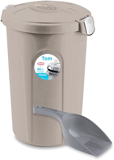 Ton met deksel 'Tom' - 46 liter - Voerton - Bewaarton - Voercontainer - Inclusief schepje - Taupe