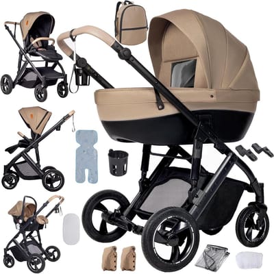 Kinderwagen 4-in-1 - Multifunctionele buggy - Baby Vervoeren - Schokabsorberend systeem - 69 x 69 x 116 cm - Bruin