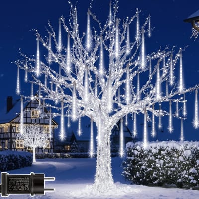 MUPOO 2x LED Meteorregen Buis - Kerstverlichting Meteorenregenverlichting - 30 cm - 199 LEDs - Wit - IP65 Waterdichte - Meteor Douchelampen Voor Buiten, Boom, Feest, Huwelijk