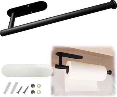 Waledano® Handdoekhouder - Wandkeukenrolhouder - Zelfklevend en / of Boren -Keukenrolhouder Zwart - Hangend - Rollenhouder - Keukenrolhouder