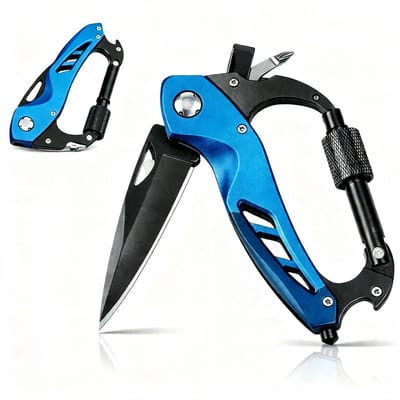 BOTC Survival zakmes - 6-in-1 EDC Tool met Flesopener, Schroevendraaier & Ruitbreker - Compact Survival Tool - Blauw