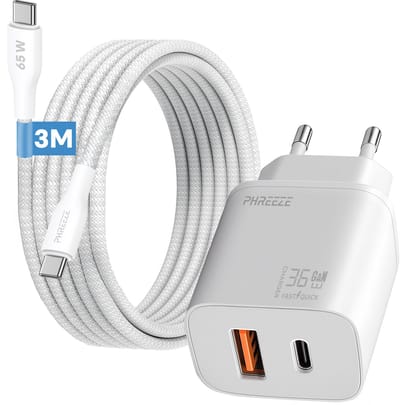 Phreeze usb C adapter 35w met usb C naar usb C kabel 3 meter - Snellader telefoon en tablet