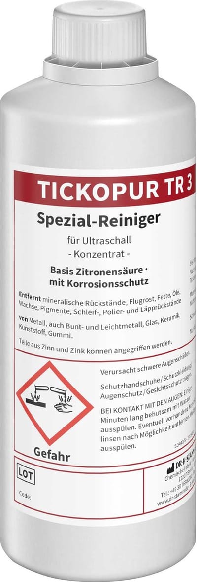 Tickopur TR3 - Professionele Ultrasoon Vloeistof 1L - Voor o.a. Motor Onderdelen, Carburateurs & Medische Instrumenten - Geschikt voor Ultrasoonbad