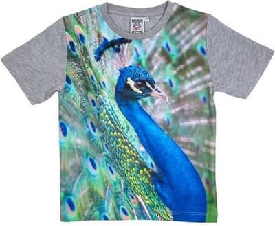 Grijs t-shirt met pauw voor kinderen 116 (6-7 jaar)