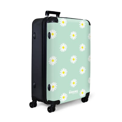 NoBoringSuitcases.com® - Koffer groot - Reiskoffer lichtgewicht - Pastel groen met madeliefjes - Rolkoffer met 4 wielen - Grote trolley XL - 98 liter bagage
