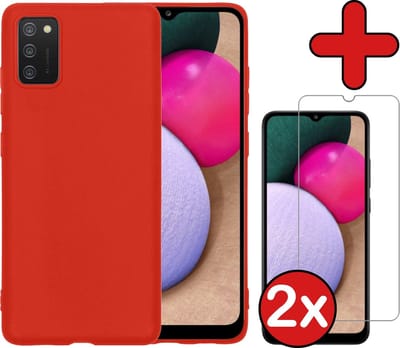 Hoesje - Met 2x Screenprotector - Geschikt voor Samsung Galaxy A03s - Sterk & Shockproof - Telefoon Hoes - Back Cover - Siliconen Case - Telefoonhoes - Rood