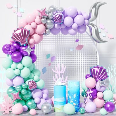 Allecta - Zeemeermin ballonboog slinger kit - Meisjes zeemeermin thema - Pastel paars roze groenblauw deco - 111 ballonnen