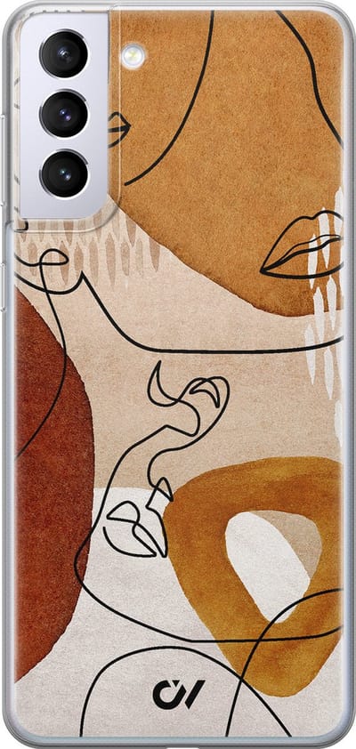 Hoesje geschikt voor Samsung Galaxy S21 hoesje - Abstract Shape Faces - - Bruin - - Casevibes