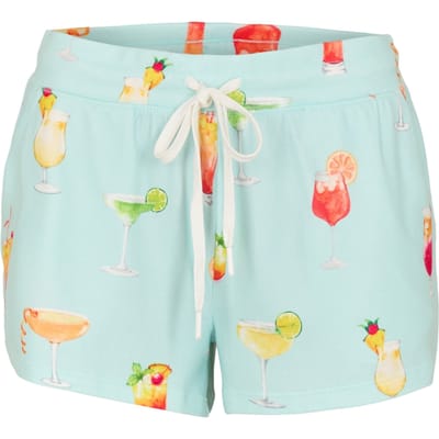 PJ Salvage Dames-T-shirt ‘Let’s Drink About It’ met relaxte pasvorm en loungeshorts (Aqua/Multikleurig)