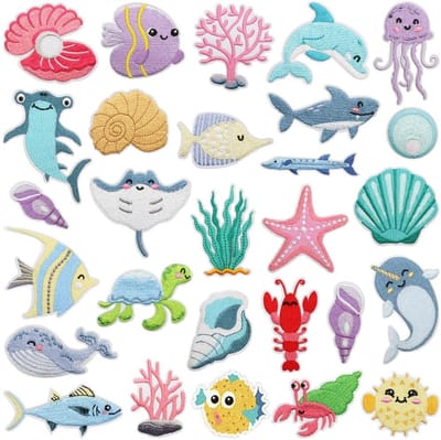Geborduurde Patches - Naai Applicaties - Kleding Decoratie - 28 Delige Set - Marine Leven