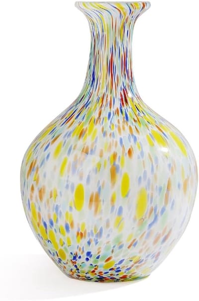 Kleurrijke Handgeblazen Rond Glasvaas in Murano Stijl - 31.8 cm Hoog, Brede Opening voor Mantel en Eettafel, Perfecte Decoratie voor Woonkamer en Bruiloft - Uniek Kristallen Accent voor Thuis.