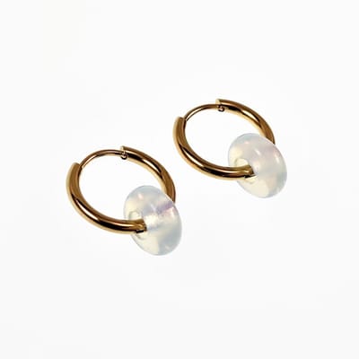 ∅16mm Oorringen met Opaal Stenen - Verguld Stalen - Dames Oorbellen met Donut Hangers
