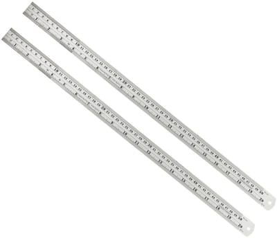 Dailygoods- Liniaal 500 mm - 2 Stuks - Roestvrij Staal - Rechte Rand - Ophanggat - Hoge Precisie - Plastic Beschermhoes - Meetlat