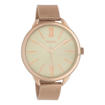 OOZOO Timepieces - Rosé goudkleurige horloge met rosé goudkleurige metalen mesh armband - C10136