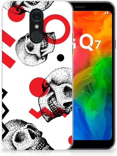 Silicone Back Case LG Q7 Skull Red