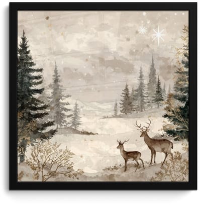 Poster in lijst - Fotolijst 40x40 cm - Posters - Bos - Herten - Winter - Sneeuw - Posterlijst zwart - Decoratie - Wanddecoratie woonkamer - Muurdecoratie slaapkamer