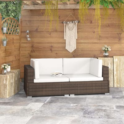 vidaXL - Hoekbanken - 2 - st - met - kussens - poly - rattan - bruin
