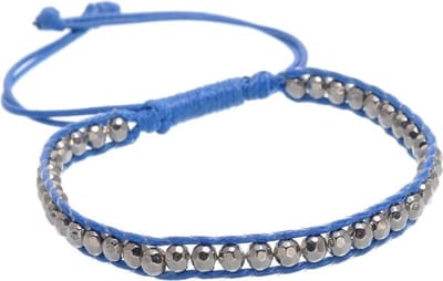 Behave - Verstelbaar Koord Armbandje - Blauw met Zilverkleurige Kraaltjes
