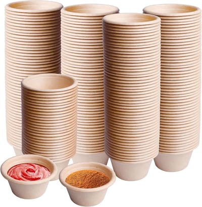 200 Stuks Composteerbare Portie Bekers - Wegwerp Bekers voor Dip, Jello Shots en Soufflé (2oz), Biologisch Afbreekbare Papieren Bekers
