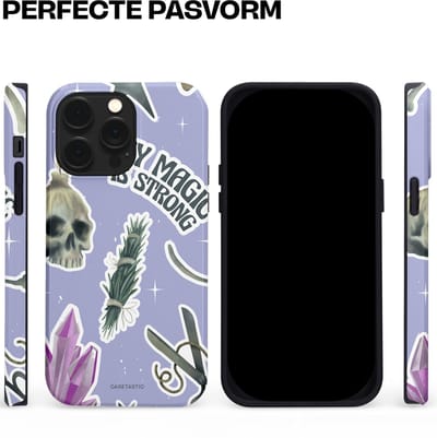 Casetastic hoesje geschikt voor Apple iPhone 14 Pro Max - MagSafe - Dubbellaagse bescherming - Lila Paarse Hekserij Strong Magic Sterren Collage - Fashion Case - Lila Lichtgrijs Wit