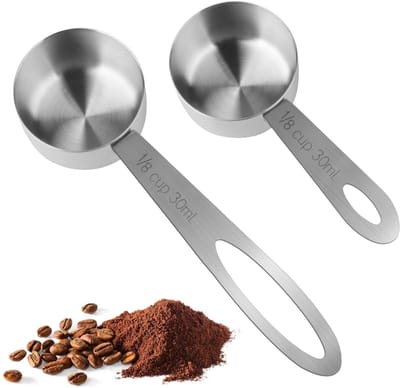 Dailygoods - 2 stuks 1/8 30ml meetbekers en lepels Koffie Melk Thee Bakken Tafellepel wegen voedsel voor korte steel en lange steel koken Maatbeker Zilver Roestvrij staal